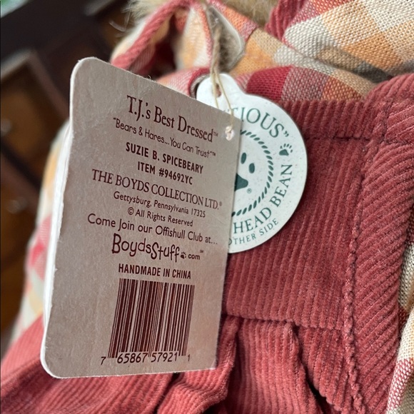 Plush Boyd’s Teddy Bear in Rust Corduroy Dress with Plaid Sleeves - Picture 6 of 7